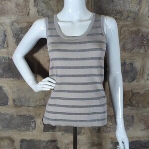 Calvin Klein Women XS Gray Silver Stripe Knit Tank Top‎ Sleeveless